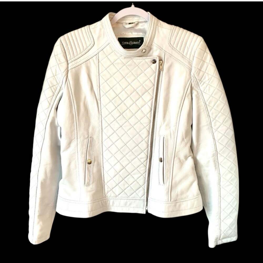 Carrie Hoxton White Leather Biker Jacket Size 10